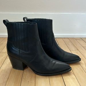 Black Leather J. Crew Chelsea High-Heel Cowboy Boots